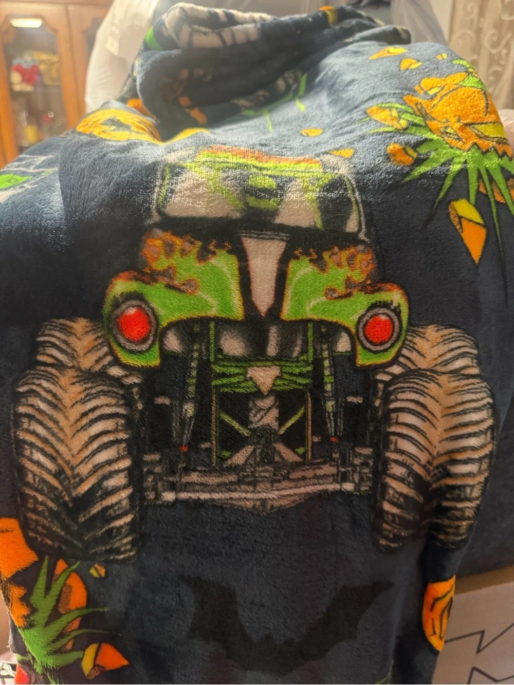 Monster Jam Plush Throw Blanket - Black with Orange & Green